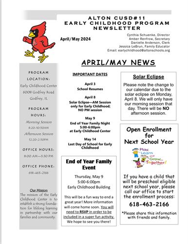 April/May Newsletter(Page 1)